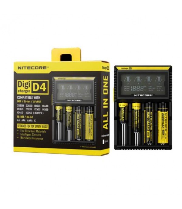 Nitecore D4 4-Slot Digital Battery Charger w/ LCD Display Screen