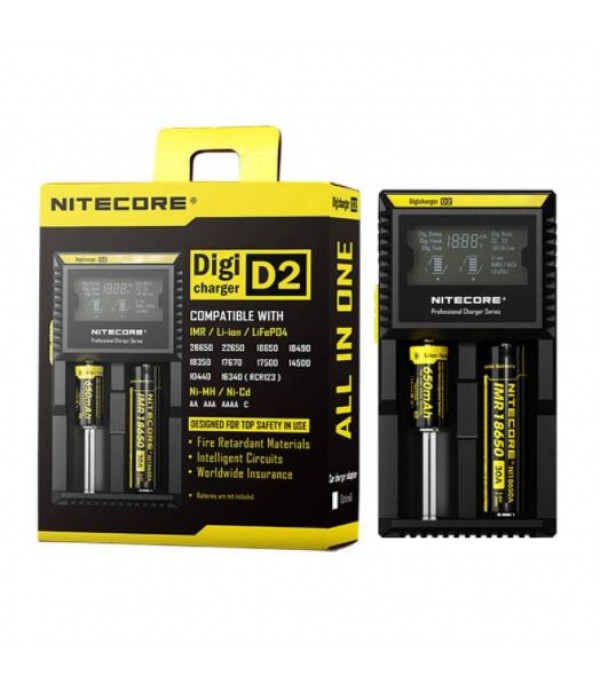 Nitecore D2 2-Slot Digital Battery Charger w/ LCD Display Screen